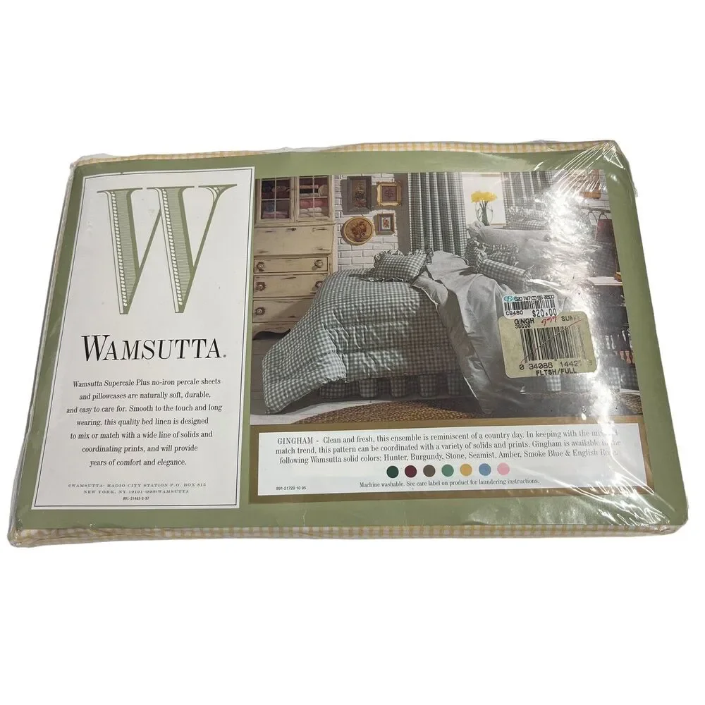Vintage Wamsutta Supercale Plus Full Flat Sheet 200 Thread Count Yellow Gingham‎